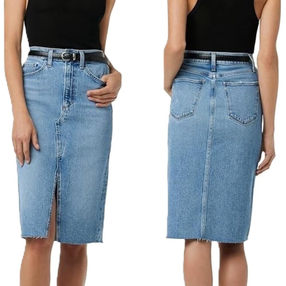 JOE'S JEANS MIDI SKIRT HIGH RISE RAW HEM BLUE SIZE 26